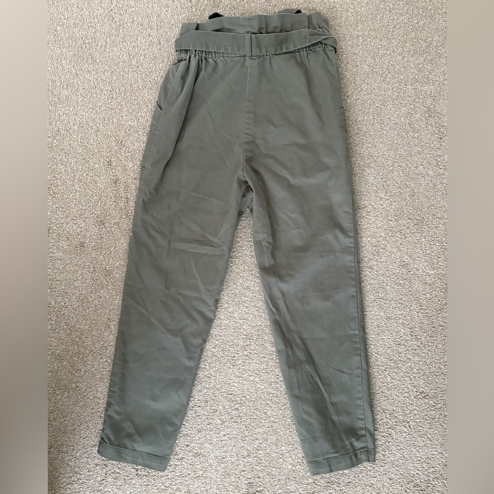 BCBGeneration Olive Twill Cotton Paperbag High Waist Pants - Picture 3 of 7
